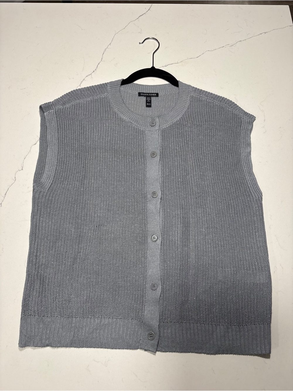 Eileen Fisher Organic Linen/Cotton Button Down Sweater Vest Blue Medium - NWOT